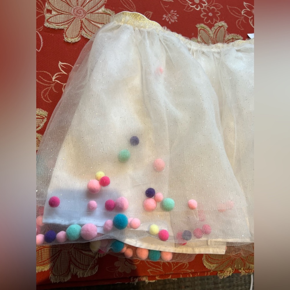 Cutest tutu skirt with pompoms multicolor could fit a small woman!